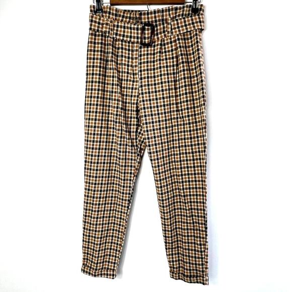 Women's Checkered Pegged Belted Dress Pants Size S - Picture 1 of 6